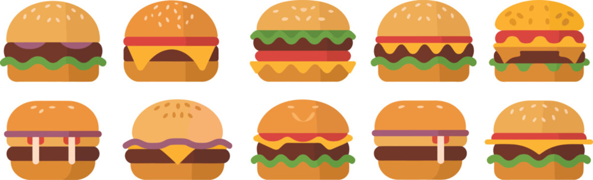 burger collection flat vector hamburger design samples
