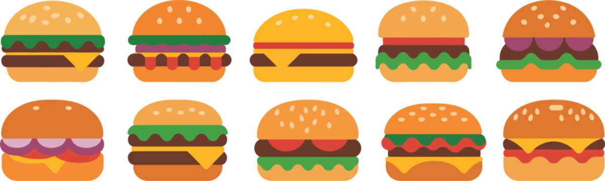 burger set minimal flat vector hamburger icons with toppings