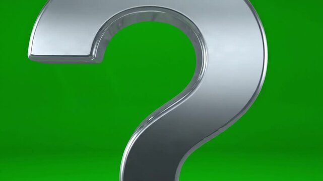 3D question mark, metallic symbol, green background, query icon, silver