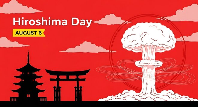 Mushroom Cloud Over Torii Gate Hiroshima Memorial Atomic Bomb Aftermath Illustration