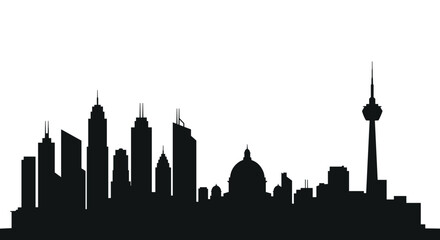 Obraz premium Modern City Skyline Silhouette with Tall Buildings and Tower.