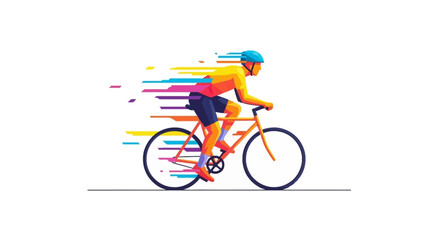 Naklejka premium Dynamic Cyclist in Motion with Colorful Streaks, Vector Art