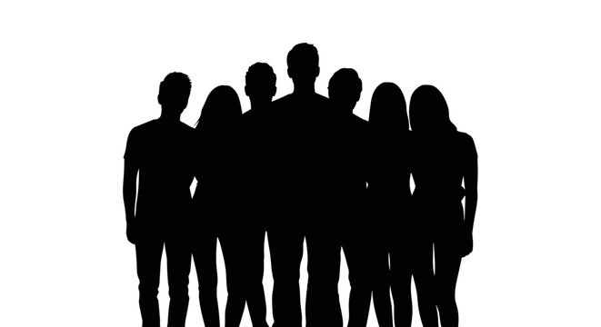 Silhouette of a diverse group of people standing together.
