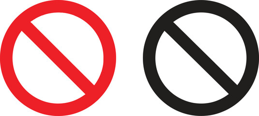 Red and black prohibition signs or no symbol icons for restricted access and warning © Mst