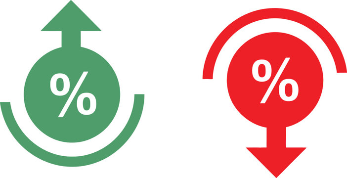 Percentage increase and decrease icons with green and red arrows