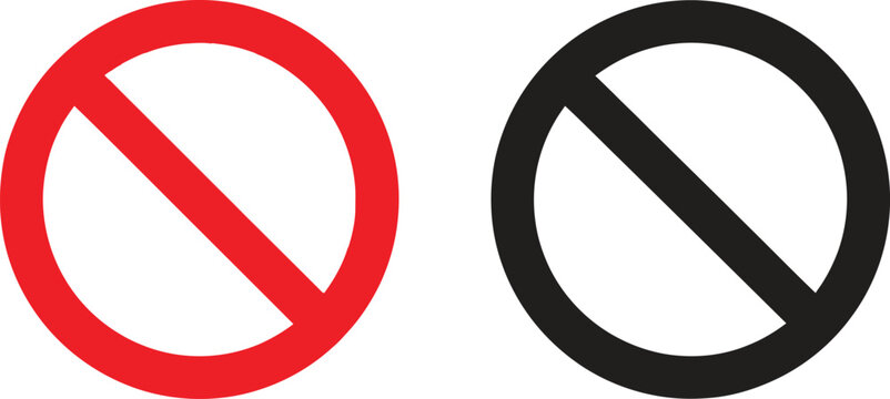 Red and black prohibition signs or no symbol icons for restricted access and warning