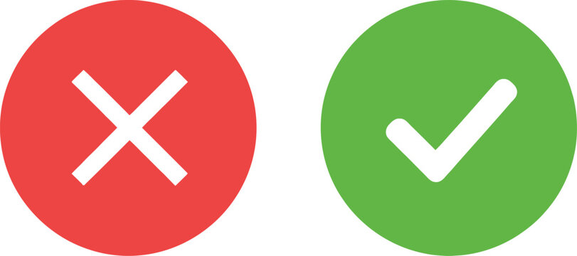 Red cross mark and green check mark icons for survey or decision making