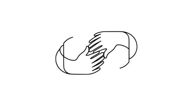 Abstract line art illustration of two hands reaching out, touching fingertips, symbolizing connection