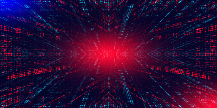 Glowing red and teal data technology backgrounds, abstract digital cyberspace stream and tech backgrounds, cyber, AI, and futuristic design concepts.