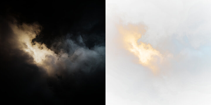 Clouds with sunlight peeking through during a bright day in the sky above, PNG with a light overlay
