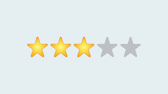Video animation of a fictional website showing a mouse cursor clicking on a 1- to 5-star rating. Business concept for online star ratings.