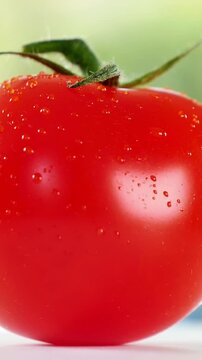 macro shot of a fresh red tomato with water drops