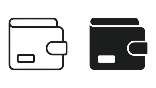 Classic wallet icon set for finance and payment applications in outline and solid black vector style for money management and digital banking UI