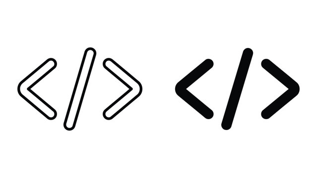 Programming code tag symbol icon set in outline and solid styles for software development design
