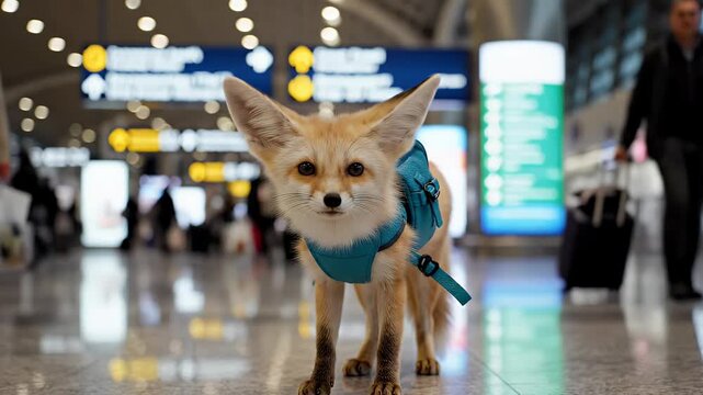 Fennec Fox at Airport - Traveling with a Unique Companion, Cute Animal.