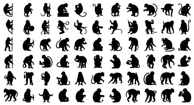 Monkeys in various poses and actions.