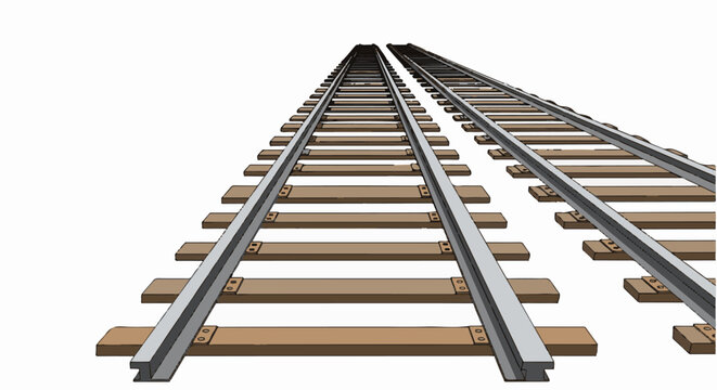 Abstract, stylized perspective of parallel railway tracks on a white background