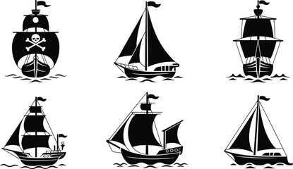 Vintage sailing ship silhouette icon set vector © Ahamedpicu