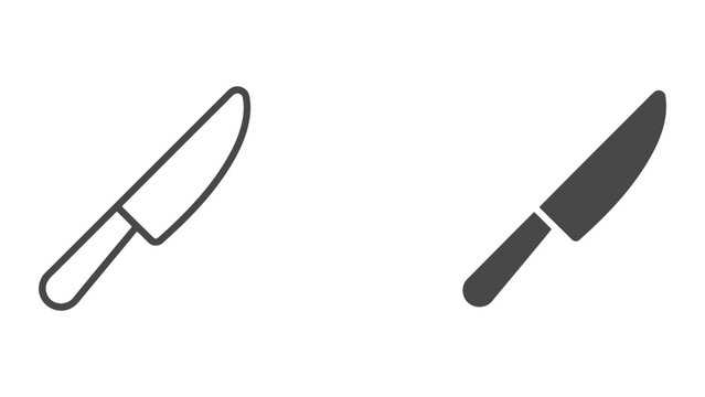 Kitchen chef knife vector icon set in outline and solid black styles for culinary branding and restaurant menu design elements