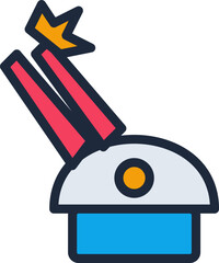 A stylized minimalist naval cannon artillery turret icon with two red barrels and a star flash. © SATHI