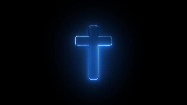 Blue neon christian cross seamlessly looping 4k animation background.
