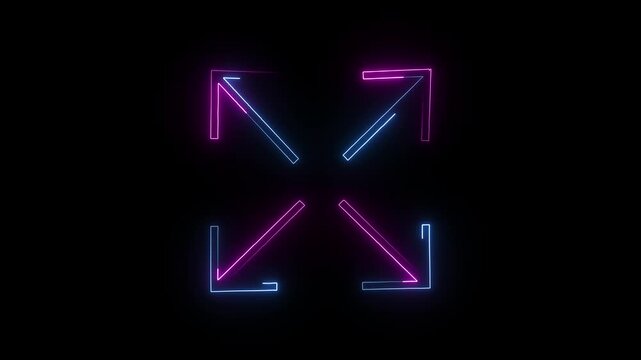 glowing neon fullscreen icon animation black background. 4K Video motion graphic animation. glowing figure with three-way arrow symbol, showing adaptability, multitasking, decision direction, 