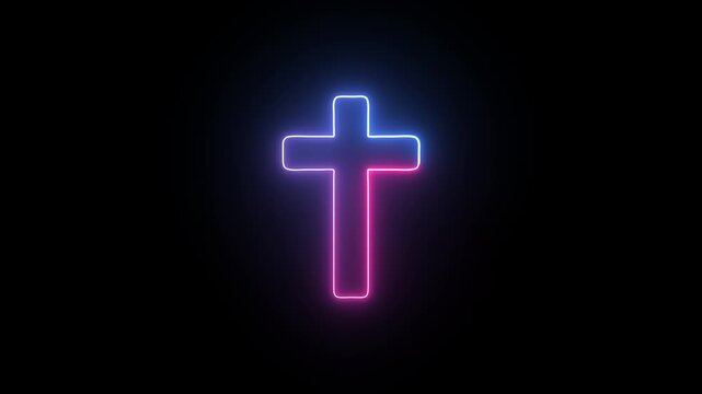 Pink and blue neon christian cross seamlessly looping 4k animation background.