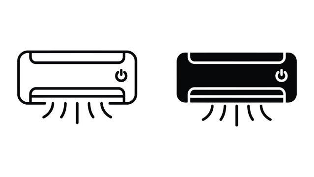 Professional air conditioner icon set featuring outline and solid styles for hvac service and climate control applications