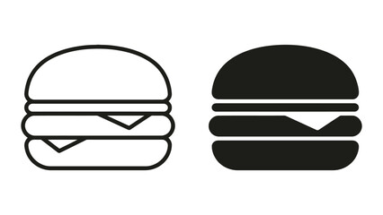 Fototapeta premium Double cheeseburger icon set as flat vector graphic in black and white style featuring minimalist food design elements for restaurant menu or fast food mobile application interface development