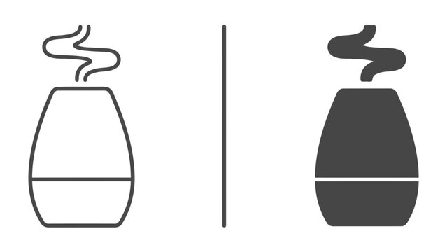 Aromatherapy air diffuser icon set with linear outline and solid black graphic representation