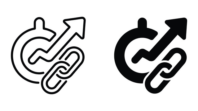 SEO growth link icon set featuring backlink and search engine optimization concepts as flat vector graphics for digital marketing strategy and web development interface design