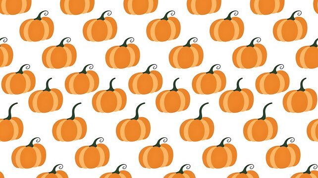 Pattern of orange pumpkins on a white background with a repeating pattern