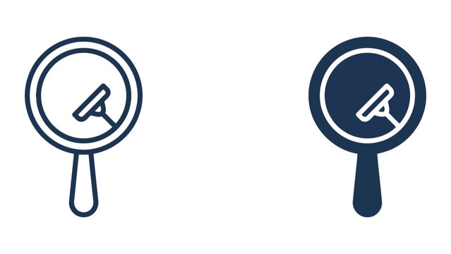 Squeegee cleaning circular mirror icons in outline and solid dark blue vector style for house maintenance and window cleaning business branding
