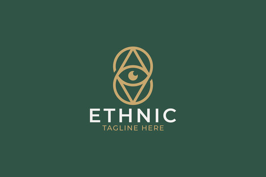 mystic ethnic eye logo design template with minimalist lineart sacred geometry circle and triangle for spiritual occult brand