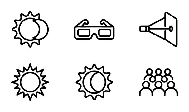 Solar Eclipse Icons, Sun Moon Phases, Viewing Glasses, Audience, Astronomy Set
