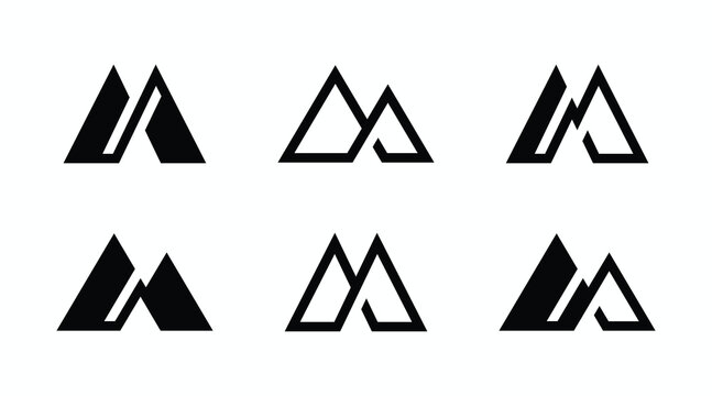 modern letter m monogram logo design template with minimalist lineart mountain peaks for outdoor adventure corporate brand