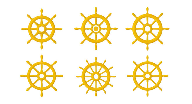 Yellow ship helm wheels nautical icons.