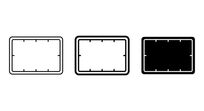 Set of Three Rectangular Frames, Outline, Filled, and Solid Black Vector Icons for Design Elements, UI Components, and Graphic Resources