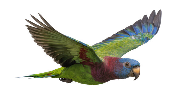 Flying Burrowing Parrot with Green Plumage and Blue Head
