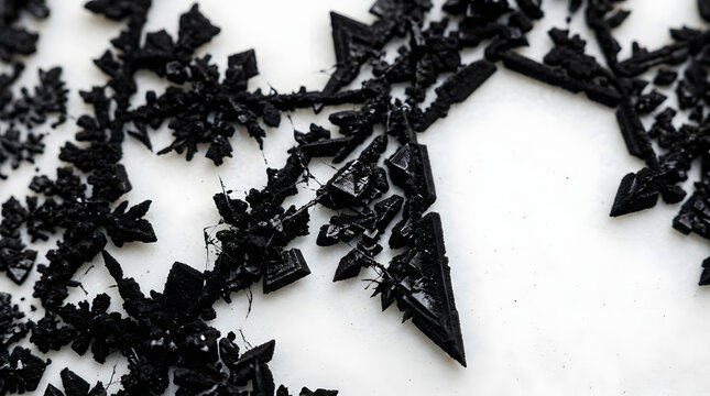 Intricate Black Snowflake Crystal Patterns Macro Winter Ice Formation Abstract Background