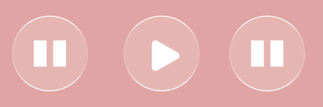Play button in glass style. Start playing transparent effect icon set. Multimedia glassmorphism badge. Video or audio sign. Vector illustration