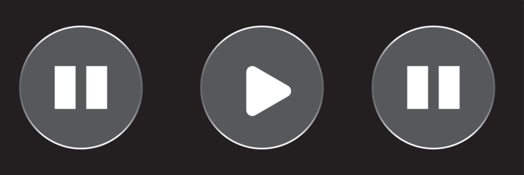 Play button in glass style. Start playing transparent effect icon set. Multimedia glassmorphism badge. Video or audio sign. Vector illustration