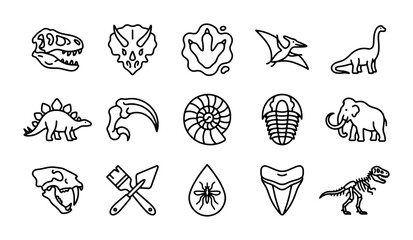 Dinosaur Icons Set, Prehistoric Vector Graphics, Fossil Collection, Paleontology Symbols, Ancient Creatures © Atik