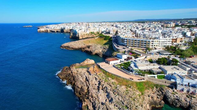 Polignano a Mare - Italy, Apulia - aerial view of landing at the bathing bay
