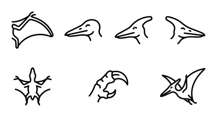 Dinosaur Icons Set, Pterodactyl Vector Graphics, Prehistoric Creature Line Art Collection © Mahir