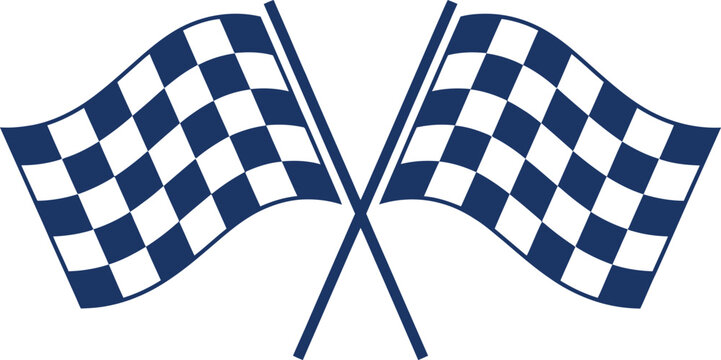Two crossed blue checkered racing flags on white