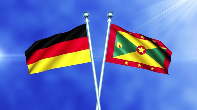 Germany and Grenada Flag Waving on Pole Loop