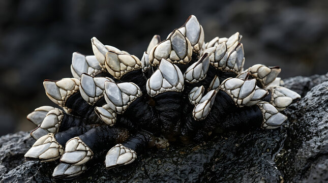 Gooseneck Barnacle Colony Attached to Coastal Rock Intertidal Marine Wildlife Macro