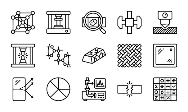 Material Science Icons: Structure, Testing, and Analysis Vector Set