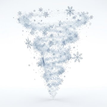 Winter Snowstorm Vortex - Swirling Snowflakes and Ice Particles on White Background.